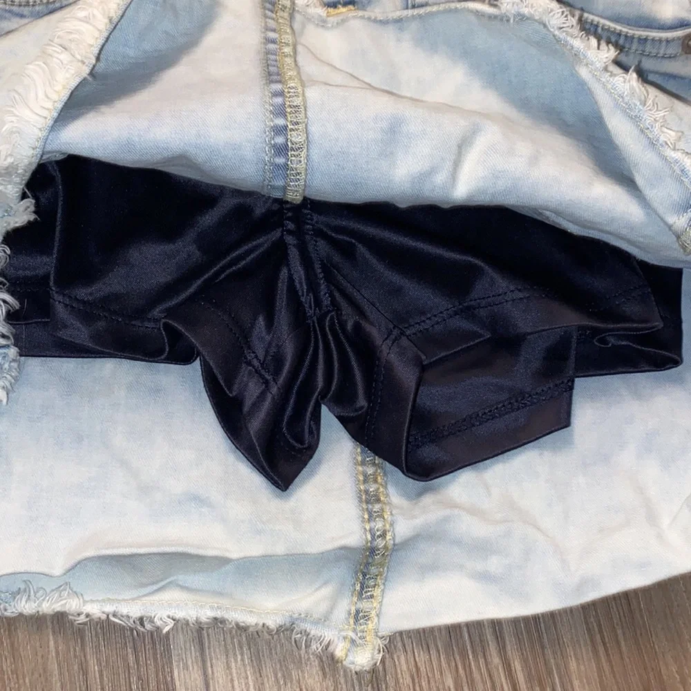 Justice Light Wash Denim Skirt with Distressed Pockets